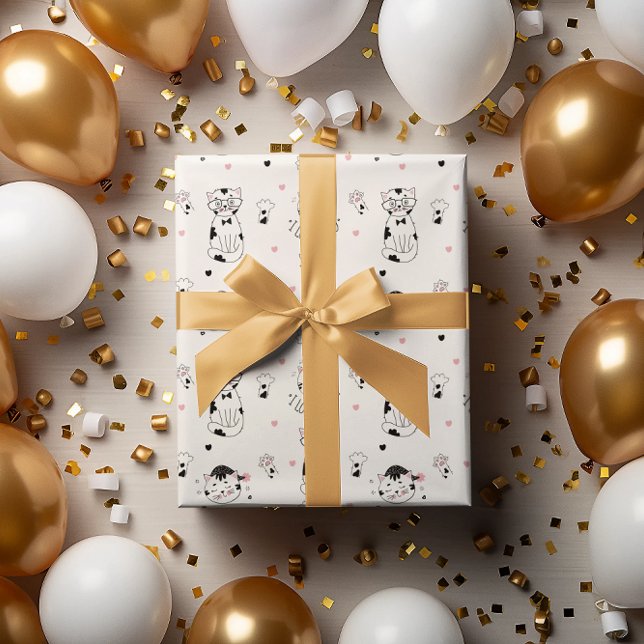 PAPEL DE PRESENTE GATO BONITO DE ARTE DE LINHA "EU TE AMO" (Criador carregado)