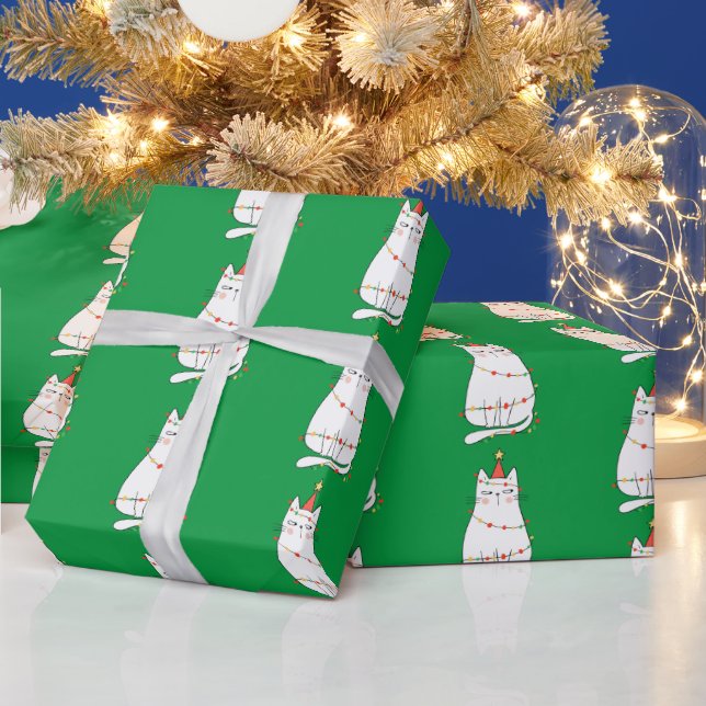 Papel De Presente Gato bonito e luzes de Natal (Feriados)