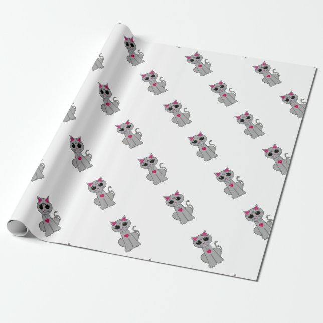 Papel De Presente Gato Cinza Feliz Divertido Fofo (Desenrolado)
