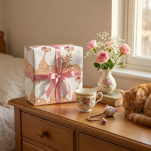 Papel De Presente Gato com Gatinho Kawaii Cute Flor