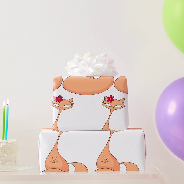 Papel De Presente Gato com Gatinho Kawaii Cute Flor (Criador carregado)