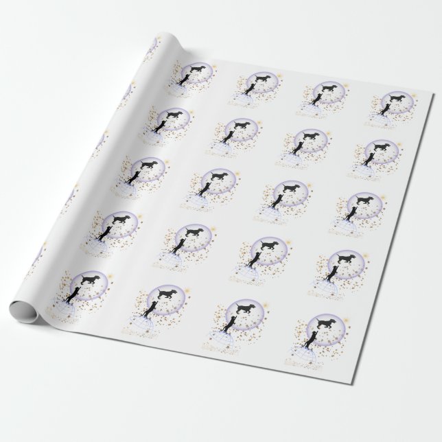 Papel De Presente Gato curioso e cão correndo (Desenrolado)