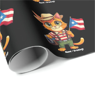 Papel De Presente Gato Cute Porto Rico Bandeira Boricua Hispânico
