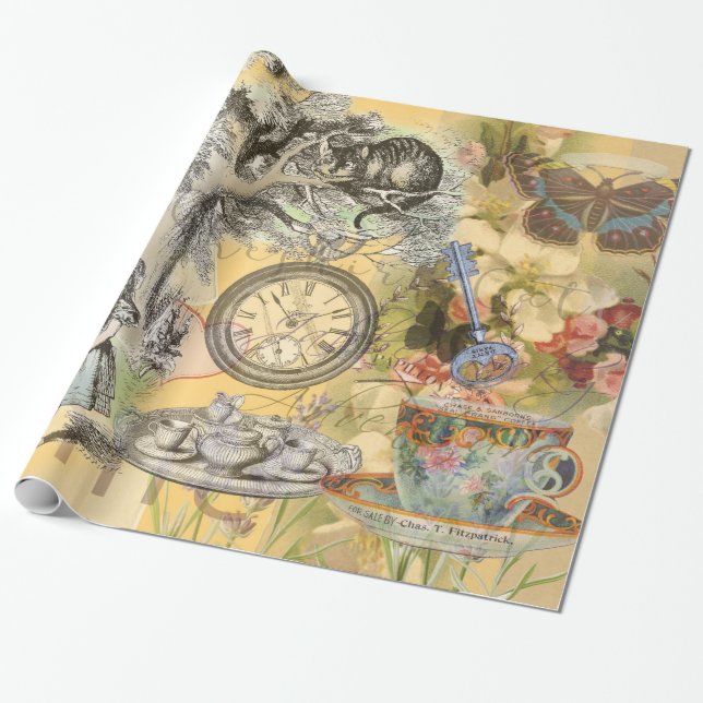 Papel De Presente Gato de Cheshire Alice no País das Maravilhas Clás (Desenrolado)