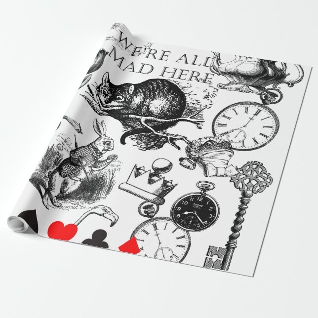 Papel De Presente Gato de Cheshire clássico alice no país das maravi (Desenrolado)