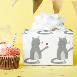 Papel De Presente Gato de cinza e Rato com Vinho