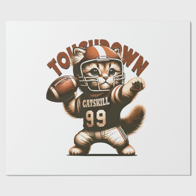 Papel De Presente Gato de Futebol Americano - Touchdown Purrfeição (Aberto)