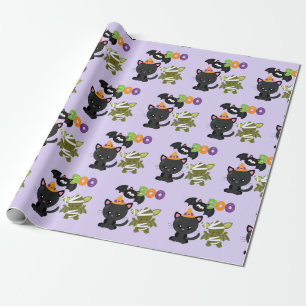 Papel De Presente Gato de Halloween, Bat e Mummy Boo