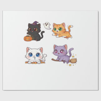Papel De Presente Gato de Halloween Gato Espantoso e Elegante Inspir