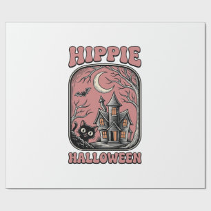 Papel De Presente Gato de Halloween Hippie Casa Assombrada Design Vi