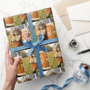 Papel De Presente Gato de Hippie se inclinando em uma Van Retro