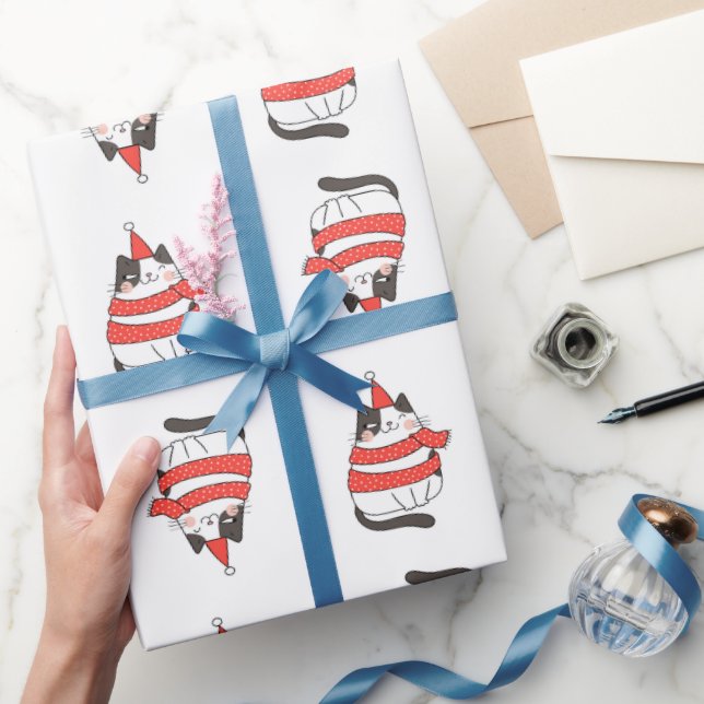 Papel De Presente Gato de Natal (Presentear)