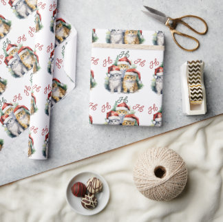 Papel De Presente Gato de Natal bonito