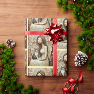 Papel De Presente Gato de Natal Caprichoso Arte de Donzela de Invern