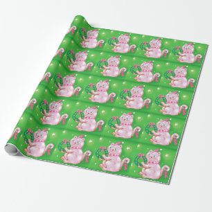Papel De Presente Gato de Natal de Desenho Animado Fofo Segurando Co