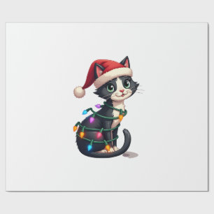 Papel De Presente Gato de Natal Esmoquin gato preto natal luzes gati