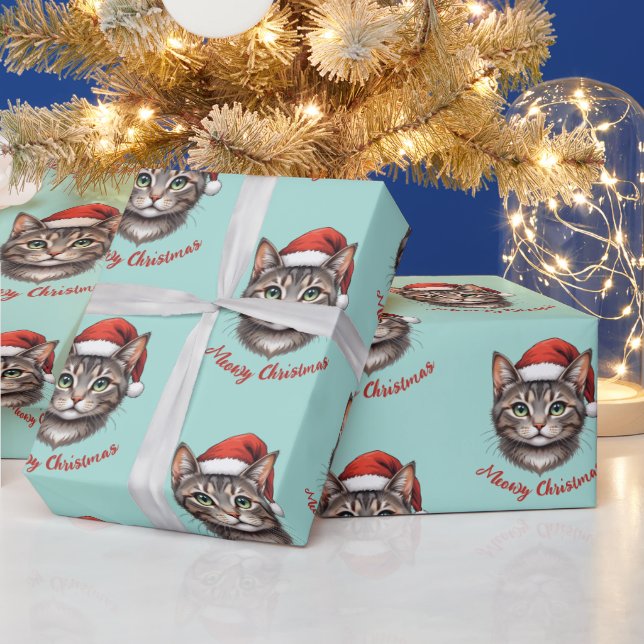 Papel De Presente Gato de Natal Fofo Personalizado com Chapéu de Pap (Feriados)