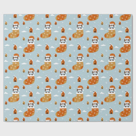 Papel De Presente Gato de Natal giro em floco de neve azul