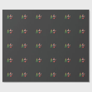 Papel De Presente Gato de Natal Papai Noel Árvore Vetor