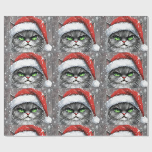 Papel De Presente Gato de Natal Sr. Cara Amarrada (Cinza)