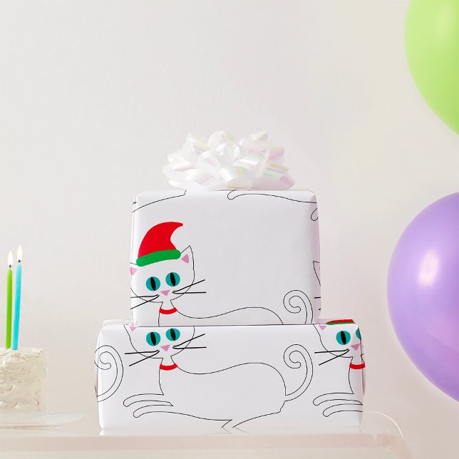 Papel De Presente Gato de Natal Usando Chapéu de Papai Noel (Criador carregado)