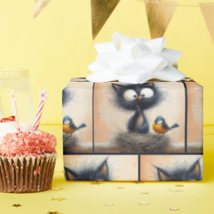 Papel De Presente Gato De Olhos Amplos Esmagado Com Um Verme Para Um