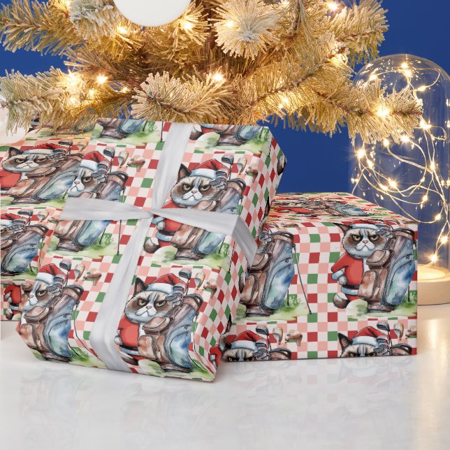 Papel De Presente Gato de Papais noeis de Golfe com pano de fundo de (Feriados)