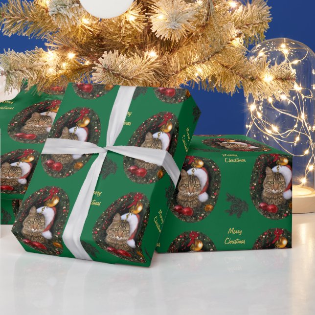 Papel De Presente Gato de papais noeis (personalizável) (Feriados)