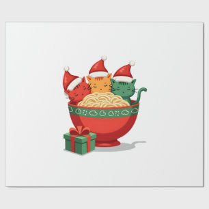 Papel De Presente Gato de Ramen de Natal Anime Papai Noel Meow Kitty