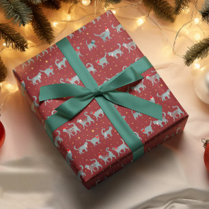 Papel De Presente Gato de Teal Bonito Silhuettes no Natal