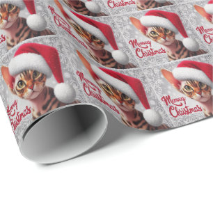 Papel De Presente Gato Devon Rex de Natal, Gato de Papais noeis de N