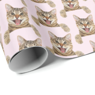 Papel De Presente gato-do-mato-sorridente a rosa