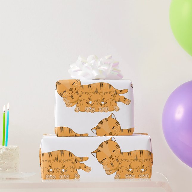 Papel De Presente Gato Dormindo com Gatinhos Mamando (Criador carregado)