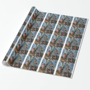 Papel De Presente Gato e vaso de flores I