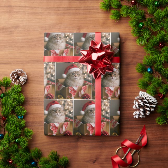 Papel De Presente Gato em uma Caixa de Presente de Natal (Presente de Natal)