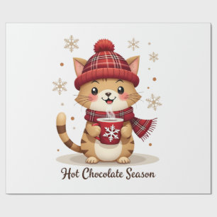 Papel De Presente Gato Engraçado Chocolate Quente Temporada Feliz Na