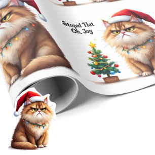 Papel De Presente Gato Engraçado é Natal Novamente Texto Personaliza