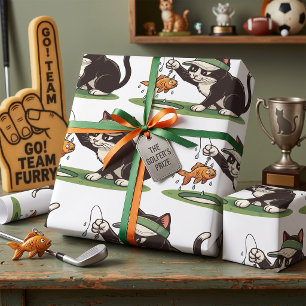 Papel De Presente Gato Engraçado Golfista Pescando Obstáculo de Água