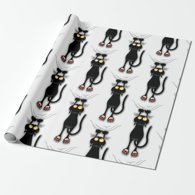 Papel De Presente Gato engraçado Personagem arranhando Tecido (Desenrolado)