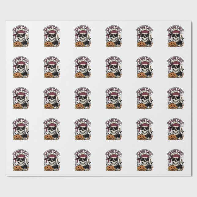 Papel De Presente Gato Esqueleto de Halloween Gráfico de Abóbora Vin (Aberto)