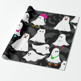 Papel De Presente gato fantasma de halloween preto