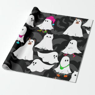 Papel De Presente gato fantasma de halloween preto