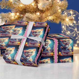 Papel De Presente Gato Feliz de Aniversário Bonito