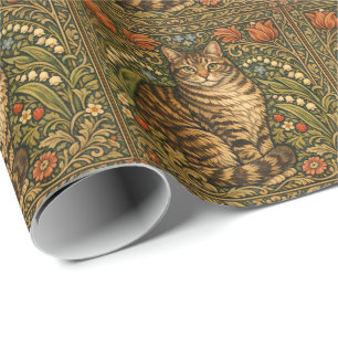Papel De Presente Gato floral botânico vintage elegante