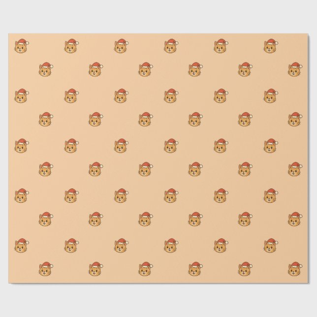 Papel De Presente Gato Fofo de Natal com Chapéu de Papai Noel (Aberto)