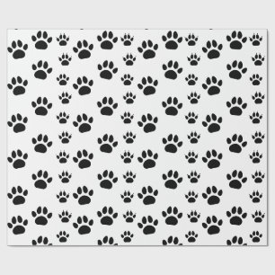 Papel De Presente Gato Fofo e Impressões de Pata de Cachorro Preto e