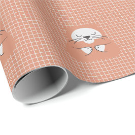 Papel De Presente Gato fofo marrom linha de grade personalizada