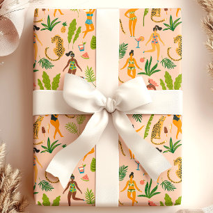 Papel De Presente Gato Leopardo Padrão Tribal Tropical Africano da S