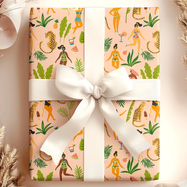 Papel De Presente Gato Leopardo Padrão Tribal Tropical Africano da S (Criador carregado)