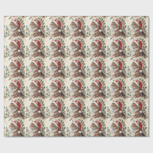 Papel De Presente Gato Maine Coon Natal Azevinho Aquarela